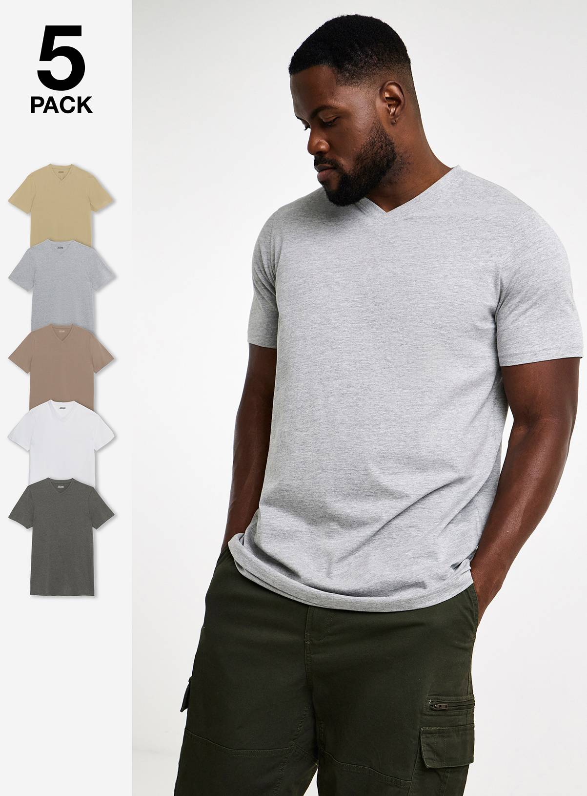 JACAMO 5 Pack V Neck T-Shirt Extra Long 1XL - Image 1